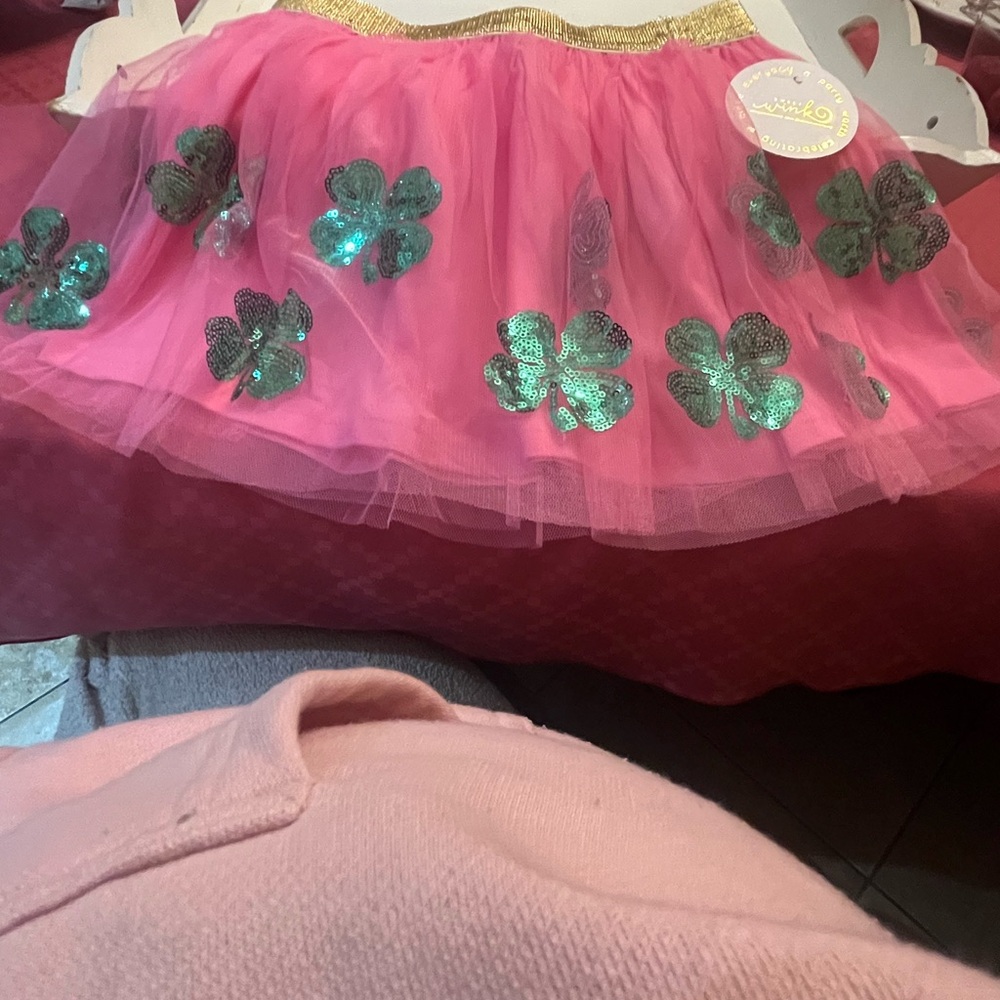 Pink and Gold Kids Skirt with Clover Design